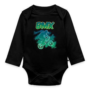 BMX / Bmx Bike / Vélo / Cadeau / Cyclist - Body Bébé bio manches longues - noir - Devant