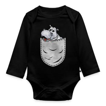 Nilpferd In Der Tasche Tier Brusttasche Nilpferd - Baby Bio-Langarm-Body - Schwarz - Vorne
