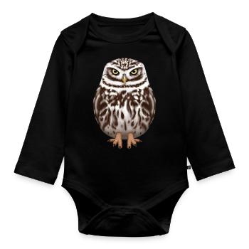 Steinkauz Eule - Baby Bio-Langarm-Body - Schwarz - Vorne