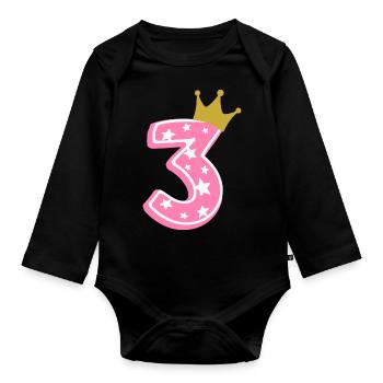 3 Crown 3rd birthday 3 years - Organic Longsleeve Baby Bodysuit - black - Front
