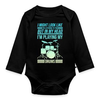Batteur Batteur T-Shirt Batterie Tambour - Body Bébé bio manches longues - noir - Devant