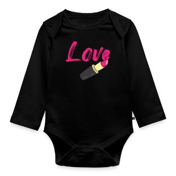 Rouge à lèvres - Love écrit en rouge à lèvres - Body Bébé bio manches longues - noir - Devant