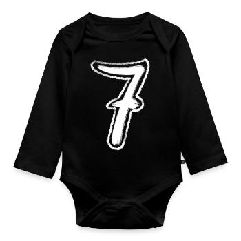 7 Seven Numbers Hand-Painted White Gift Idea - Organic Longsleeve Baby Bodysuit - black - Front