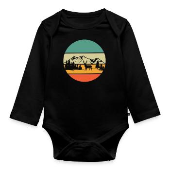 Gebirge Wanderer Hirsch Wald Wandern Retro Natur - Baby Bio-Langarm-Body - Schwarz - Vorne