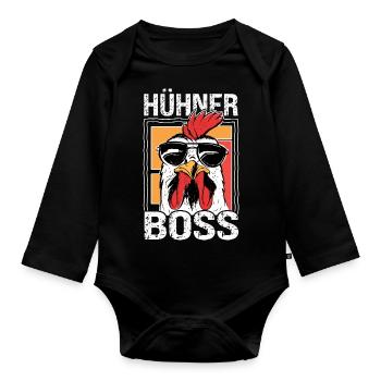 Hühner Boss cooler Hahn für Landwirt oder Bauer - Baby Bio-Langarm-Body - Schwarz - Vorne