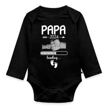 Papa 2024 Loading - Baby Bio-Langarm-Body - Schwarz - Vorne