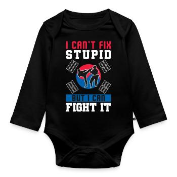 TKD Korean Martial Arts Tae Kwon - Baby Bio-Langarm-Body - Schwarz - Vorne
