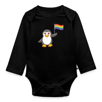 Antarctica Animal Gay Pride Rainbow Penguin LGBT - Organic Longsleeve Baby Bodysuit - black - Front