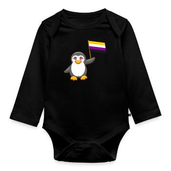 Gay Pride Antarctique Manchot animal pas binaire LGBT - Body Bébé bio manches longues - noir - Devant