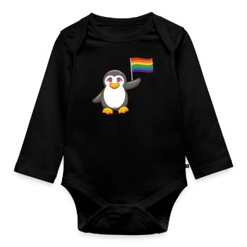 Regenbogen Flagge Gay Pride Month Pinguin LGBT - Baby Bio-Langarm-Body - Schwarz - Vorne