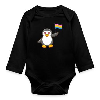 Gay Pride Antarctique Animal Pingouin Pansexuel LGBT - Body Bébé bio manches longues - noir - Devant