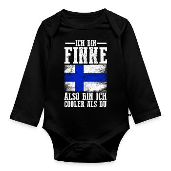 Finnland Finne Finnisches - Baby Bio-Langarm-Body - Schwarz - Vorne