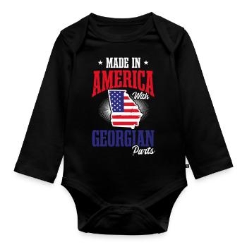 Georgia Peach America avec le drapeau des pièces géorgiennes - Body Bébé bio manches longues - noir - Devant
