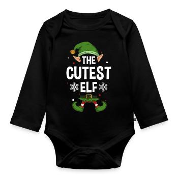 Elfe de cadeau de Noël de famille assorti de groupe - Body Bébé bio manches longues - noir - Devant