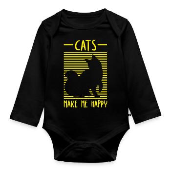 Cat Cats Cat Lover Pet - Organic Longsleeve Baby Bodysuit - black - Front