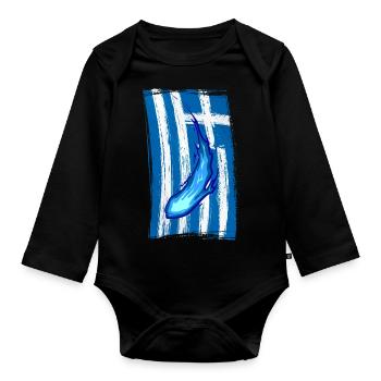 Greece Magic Drapeau Grec - Body Bébé bio manches longues - noir - Devant