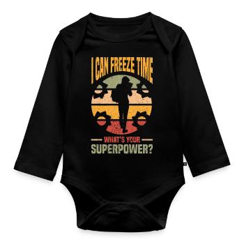 Photographer Photos Photo Cameraman Paparazzo - Organic Longsleeve Baby Bodysuit - black - Front