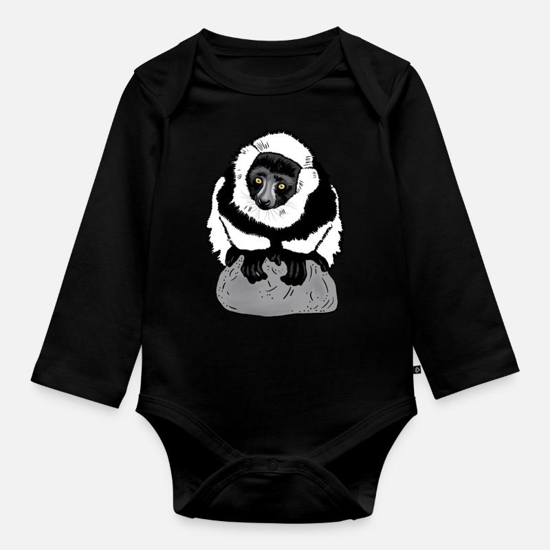 Vari noir et blanc (Lémurien) - Body Bébé bio manches longues - noir