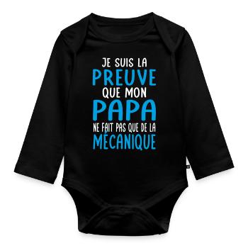 Mon papa ne fait pas que de la mécanique - Body Bébé bio manches longues - noir - Devant