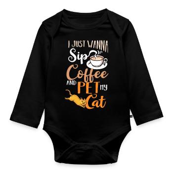 Cafetière Chat Machine Chaton Tasse Grains - Body Bébé bio manches longues - noir - Devant