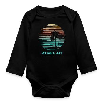 Waimea Bay Oahu Hawaii Sunset Vacation Souvenir - Organic Longsleeve Baby Bodysuit - black - Front