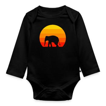 Afrika Tierliebhaber Retro Elefant - Baby Bio-Langarm-Body - Schwarz - Vorne