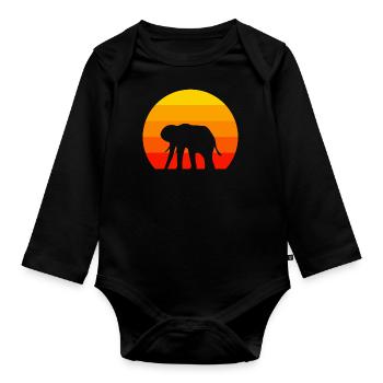 Retro Elefant - Baby Bio-Langarm-Body - Schwarz - Vorne