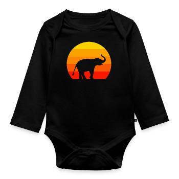 Zoo Amoureux des animaux Afrique Animal Rétro Éléphant - Body Bébé bio manches longues - noir - Devant
