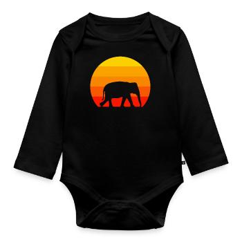 Elefanten Liebhaber Afrika Tier Retro Elefant - Baby Bio-Langarm-Body - Schwarz - Vorne