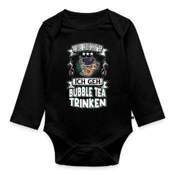 Bubble Tea Sloth Saying Funny Humor Trend - Organic Longsleeve Baby Bodysuit - black - Front