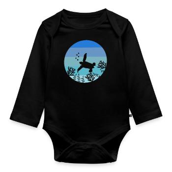 Ozean Tier Meerestier Geschenk Retro Schildkröte - Baby Bio-Langarm-Body - Schwarz - Vorne