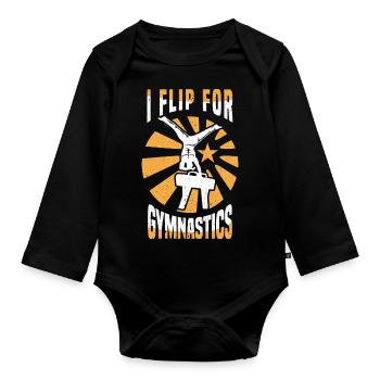Gymnastik Turnen Barren Trampolin Ringe Turner - Baby Bio-Langarm-Body - Schwarz - Vorne