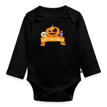Cadeau effrayant à la citrouille Joyeux Halloween - Body Bébé bio manches longues - noir - Devant