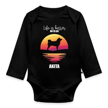 Akita - Baby Bio-Langarm-Body - Schwarz - Vorne