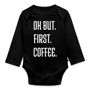 latte joke funny milk coffeebean bday humor jokes - Baby Bio-Langarm-Body - Schwarz - Vorne
