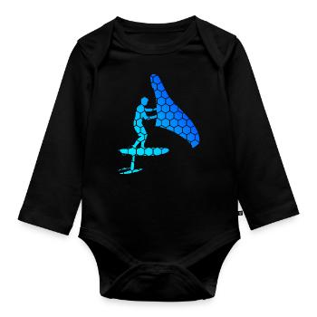 hydroptère foilwing wingsurf Femmes Hommes wingsurfe - Body Bébé bio manches longues - noir - Devant