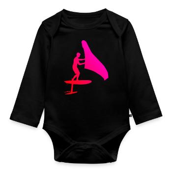 foilwing hydrofoil wingsurfen wingsurf Damen - Baby Bio-Langarm-Body - Schwarz - Vorne