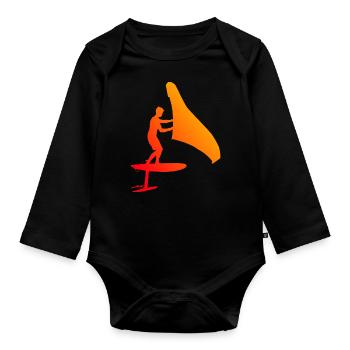 foilwing wingsurf Men hydrofoil wingfoil - Organic Longsleeve Baby Bodysuit - black - Front