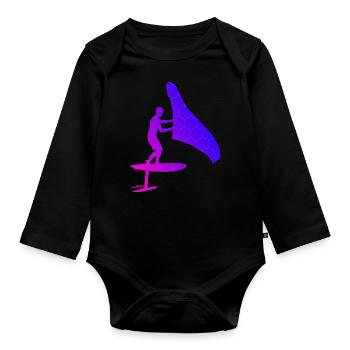 wingfoil women wingsurfen hydrofoil wingsurf - Organic Longsleeve Baby Bodysuit - black - Front