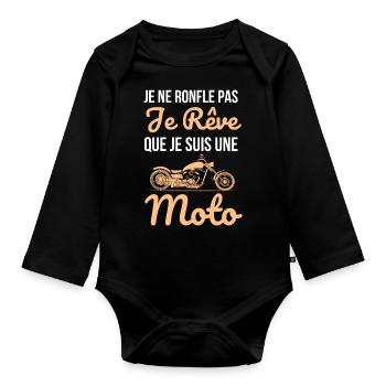 je ne ronfle pas je rêve que je suis une moto - Body Bébé bio manches longues - noir - Devant