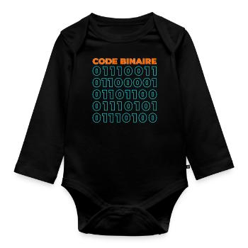 Code binaire - Body Bébé bio manches longues - noir - Devant