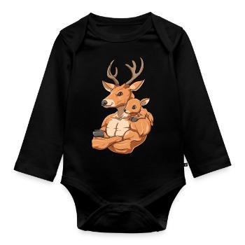 Hirsch mit Kind für einen Hirsch Liebhaber - Baby Bio-Langarm-Body - Schwarz - Vorne