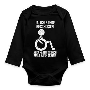 Rollstuhl Rollstuhlfahrer Lustiger Spruch Design R - Baby Bio-Langarm-Body - Schwarz - Vorne