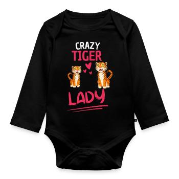 Verrückte Tiger Lady Dschungel Tier Geschenk Tiger - Baby Bio-Langarm-Body - Schwarz - Vorne