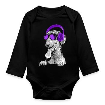 Dachshund Hundeliebe Kopfhörer Hundefans Dachshund - Baby Bio-Langarm-Body - Schwarz - Vorne