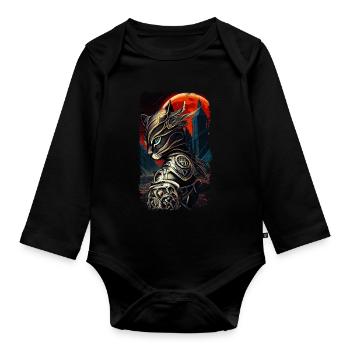 Knight Cat - Organic Longsleeve Baby Bodysuit - black - Front