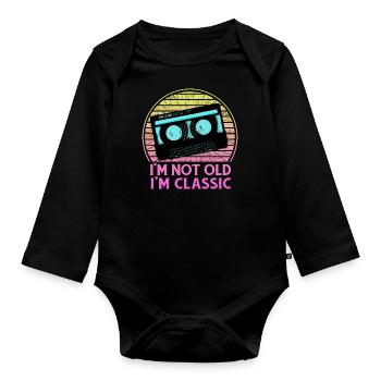 i am not old i am classic Retro Vintage Tape - Baby Bio-Langarm-Body - Schwarz - Vorne