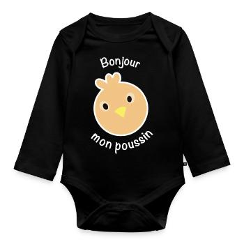 Bonjour mon poussin - parfait pour Pâques - Body Bébé bio manches longues - noir - Devant