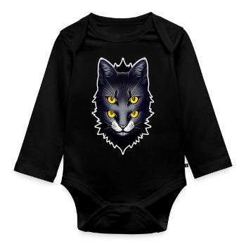 chat avec 2 paires d'yeux - Body Bébé bio manches longues - noir - Devant