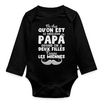 Humour Papa Anniversaire Fête des Pères Papa - Body Bébé bio manches longues - noir - Devant